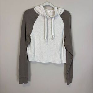 Tasc White with Light Brown Sleeves Hooded Pullover Sweatshirt Size Medium